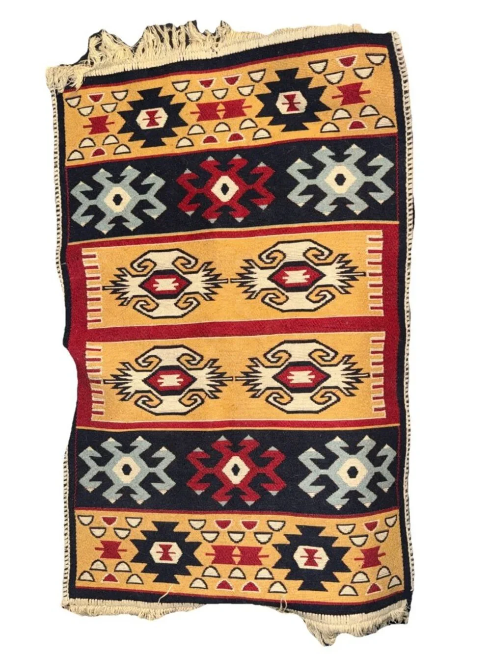 Aztec Indian Mat Rugs (2) Hand Woven Wool Reversible Multicolor 33.5”L x 21.5”W